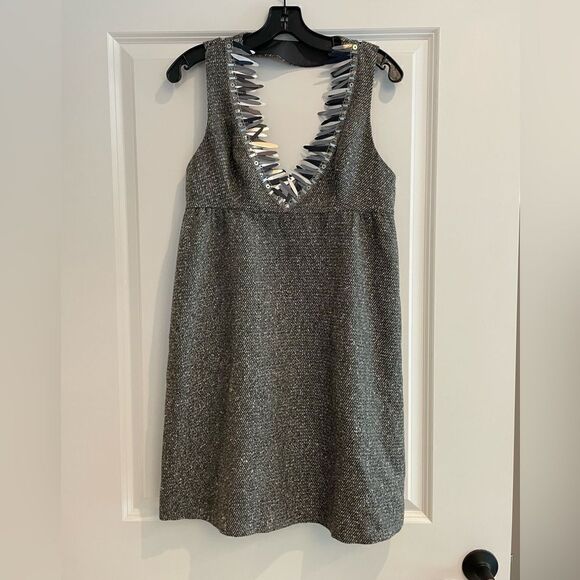 EUC ANNA SUI GRAY TWEED SEQUIN MINI DRESS S - Picture 1 of 9